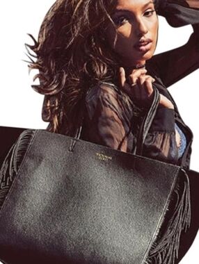 Victoria Secret Black Tote Bag With Fringe